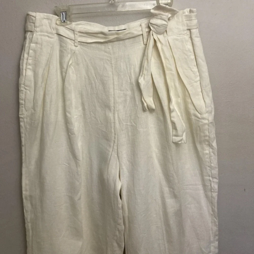 7-24 J Crew White 100% Linen Cropped Pants Wide Leg Belted 16 NWT NEW